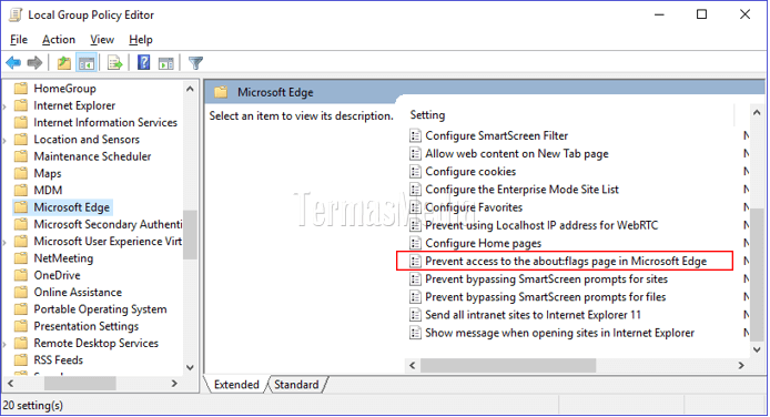 Mencegah pengaksesan halaman pengaturan about:flags di browser Microsoft Edge