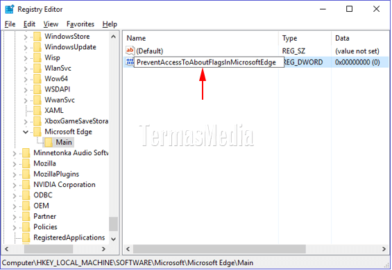 Mencegah pengaksesan halaman pengaturan about:flags di browser Microsoft Edge