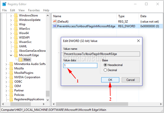 Mencegah pengaksesan halaman pengaturan about:flags di browser Microsoft Edge