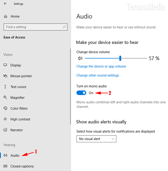 Mengaktifkan menonaktifkan fitur Mono Audio di Windows 10