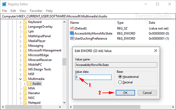 Mengaktifkan menonaktifkan fitur Mono Audio di Windows 10