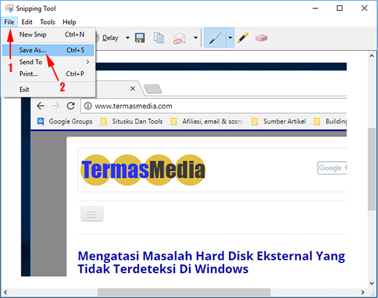 Menangkap gambar di layar komputer dengan Snipping tool