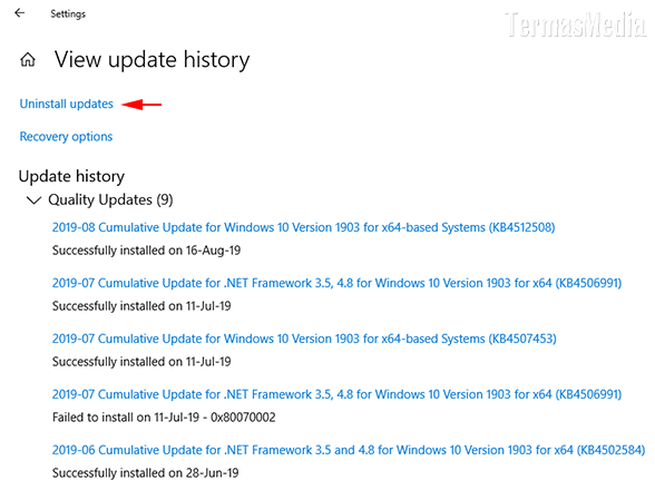 Cara menghapus (uninstall) update di Windows 10