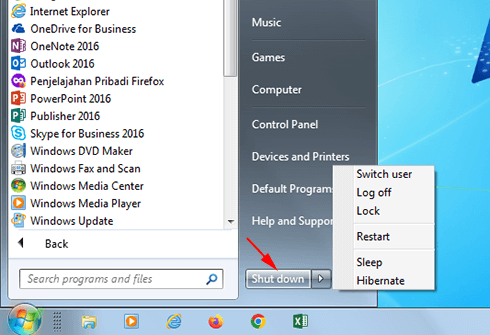 Mengubah aksi default tombol power Microsoft Windows 7