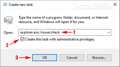 Membuka menjalankan File Explorer dengan hak akses admin penuh mode administrator run as administrator