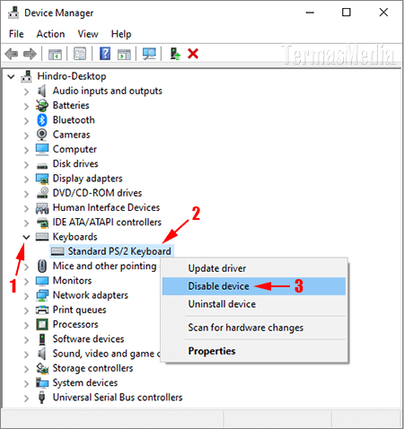 Menonaktifkan keyboard laptop Windows 10