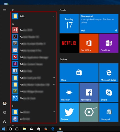 Menyembunyikan daftar semua aplikasi (App List) di Start Menu Windows