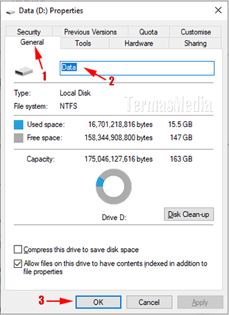 Merubah label atau nama drive di Microsoft Windows