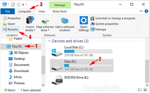 Merubah label atau nama drive di Microsoft Windows