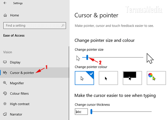 Mengubah ukuran dan warna pointer (cursor) mouse di Windows 10