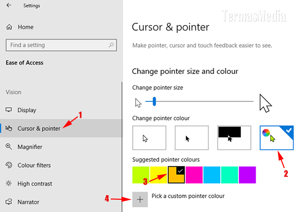 Mengubah ukuran dan warna pointer (cursor) mouse di Windows 10