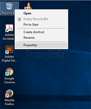 Mengubah ukuran penyimpanan maksimum Recycle Bin di Windows 10