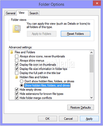 Menampilkan file dan folder tersembunyi Windows