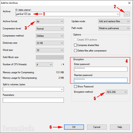 Menggunakan 7-Zip untuk membuat file zip dengan password