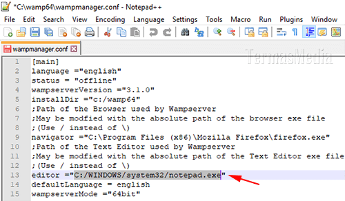 Merubah Editor Teks Default Di WampServer